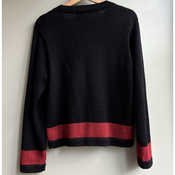 VTG Alpaca Wool Embroidered Leaf Cardigan Black Red Tassel Tie Asian Artisan L - Picture 9 of 13